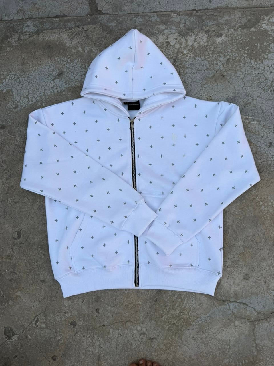 WHITE FULL ZIP HOODIE